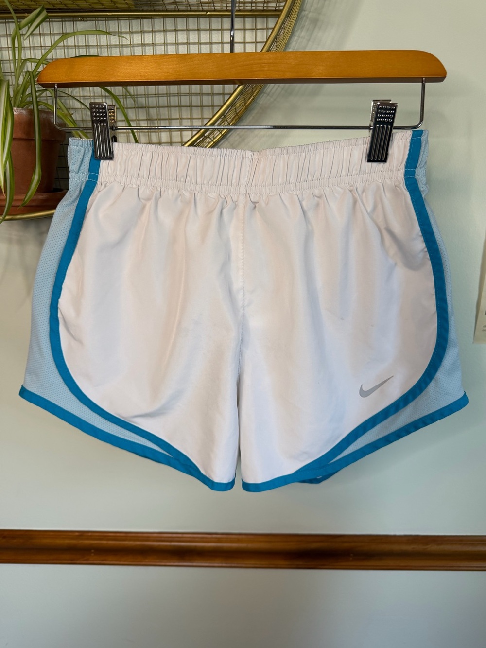 Nike White Athletic Shorts with Teal Trim